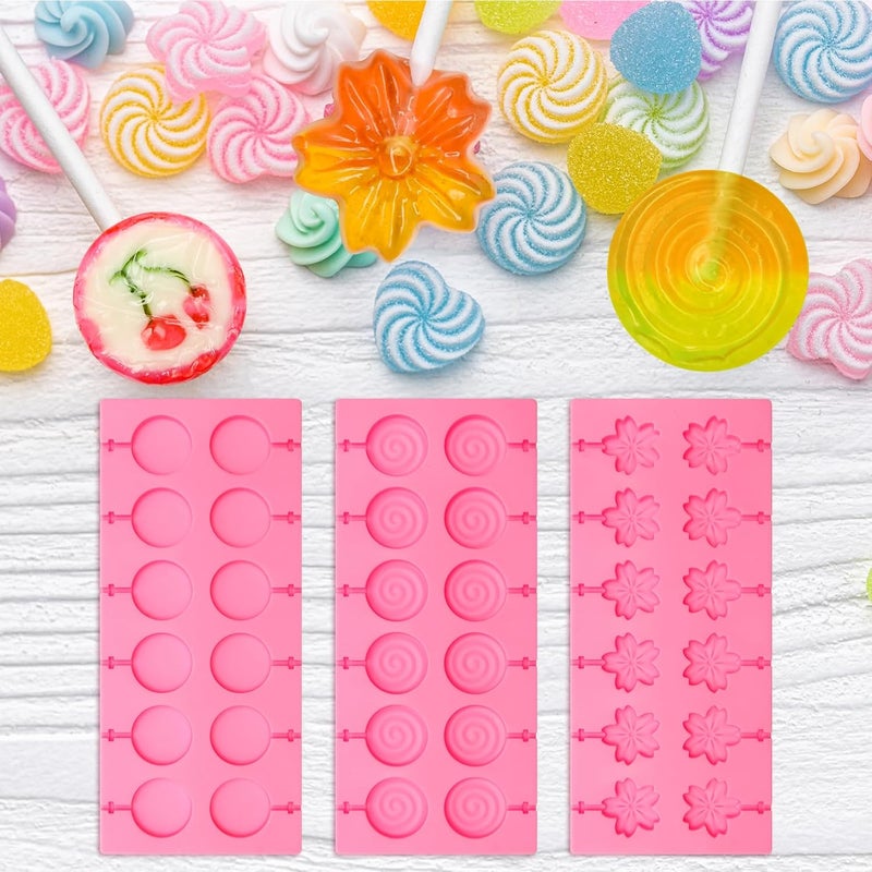 Hoedia 304Pcs Silicone Lollipop Molds Kit - Pink Lollipop Candy Molds with 15 Holes, Acrylic Stand, 100P Sticks, Bags, Ties - Image 4