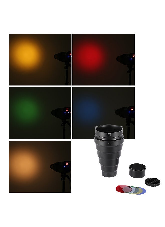 ANDOER - Metal Conical Snoot with Honeycomb Grid 5pcs Color Filter Kit for Bowens Mount Studio Strobe Monolight Photography Flash - Image 1