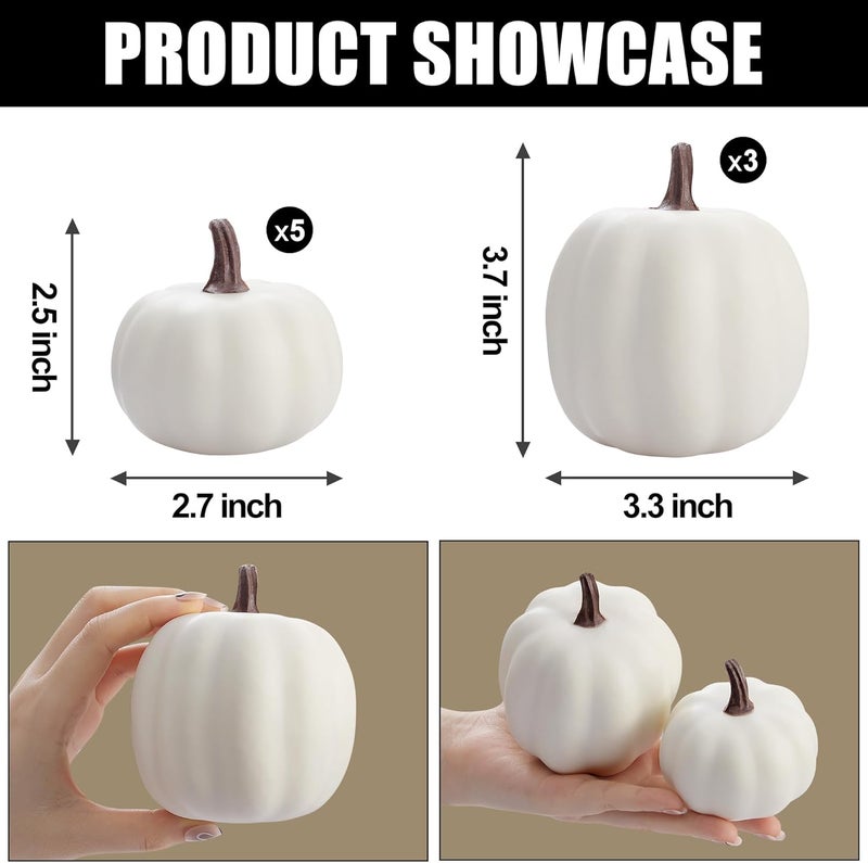 Artgar Pumpkin Decor - White Artificial Pumpkins - 8 PCS Foam Pumpkin Set for Fall Halloween Thanksgiving Harvest Holiday DIY Decor for Home Tabletop Mantel Decoration - Image 2
