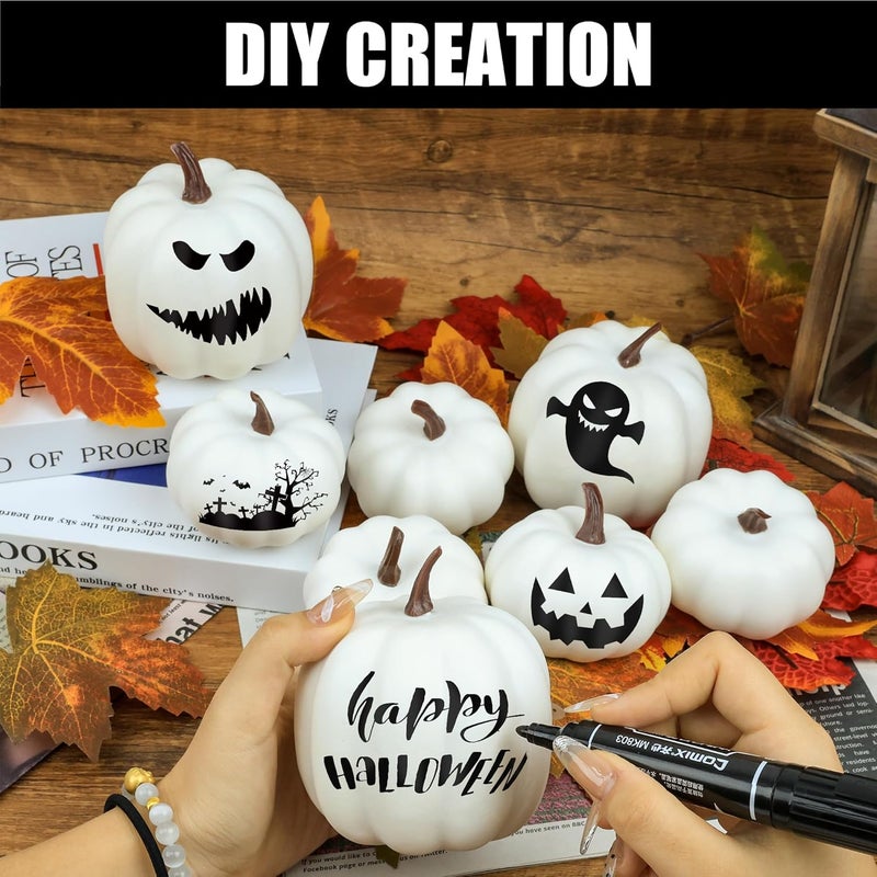 Artgar Pumpkin Decor - White Artificial Pumpkins - 8 PCS Foam Pumpkin Set for Fall Halloween Thanksgiving Harvest Holiday DIY Decor for Home Tabletop Mantel Decoration - Image 4