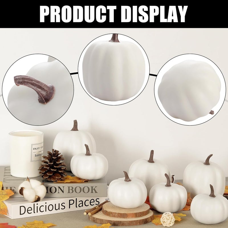 Artgar Pumpkin Decor - White Artificial Pumpkins - 8 PCS Foam Pumpkin Set for Fall Halloween Thanksgiving Harvest Holiday DIY Decor for Home Tabletop Mantel Decoration - Image 3