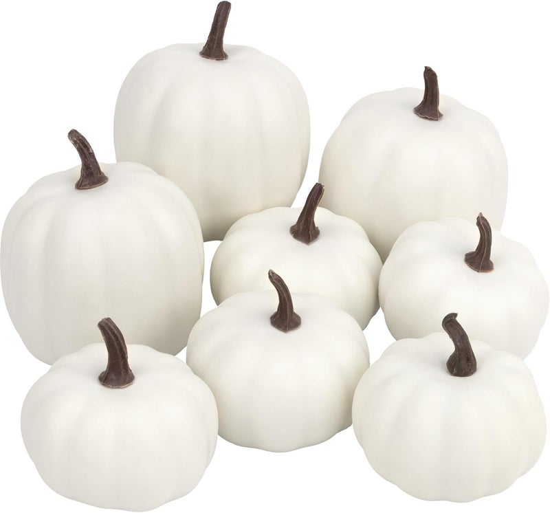 Artgar Pumpkin Decor - White Artificial Pumpkins - 8 PCS Foam Pumpkin Set for Fall Halloween Thanksgiving Harvest Holiday DIY Decor for Home Tabletop Mantel Decoration - Image 1
