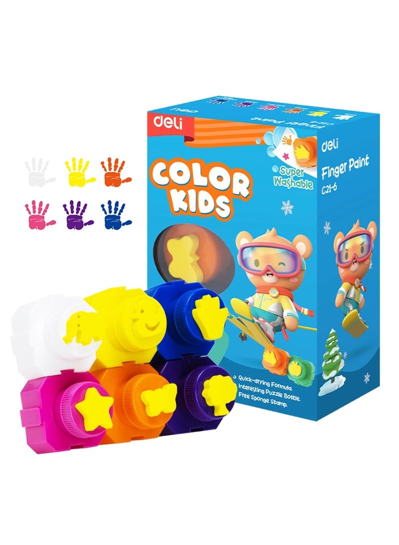 Deli طلاء أصابع قابل للغسل 6 قطع مع طوابع متعددة الألوان - Image 1