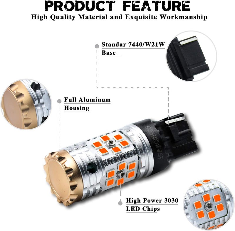 LivTee 7440 LED Turn Signal Light Bulbs - Amber Yellow - Image 4