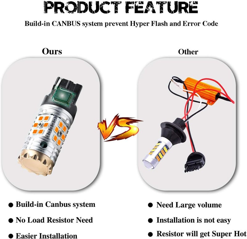 LivTee 7440 LED Turn Signal Light Bulbs - Amber Yellow - Image 2