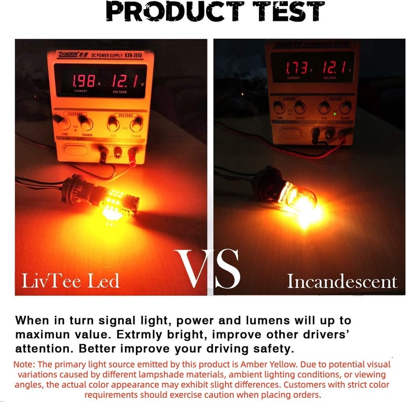 LivTee 7440 LED Turn Signal Light Bulbs - Amber Yellow - Image 3