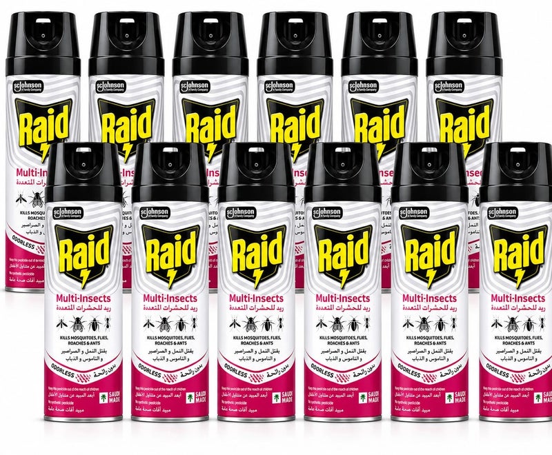 RAID Multi-Insects Odorless Insect Killer Spray - Kills Mosquitoes, Flies, Ants & Roaches - 12 Pack - Image 1
