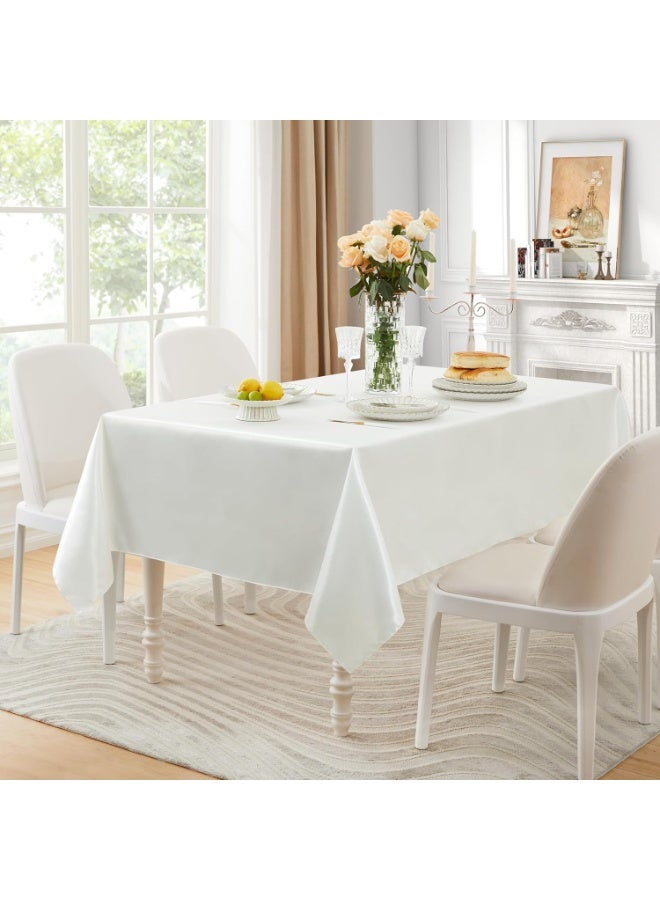 1 Pack Rectangle Tablecloth Stain Resistant Wrinkle Free Silkly Soft Table Cloth, Satin Dining Table Cloths for Dining Room, Indoor and Outdoor Use, 60 x 120 Inches, Off White - Image 1