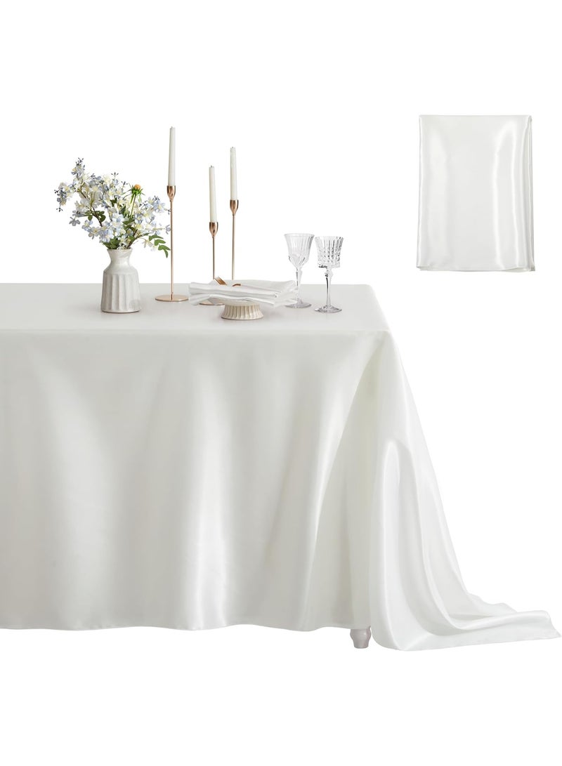 1 Pack Rectangle Tablecloth Stain Resistant Wrinkle Free Silkly Soft Table Cloth, Satin Dining Table Cloths for Dining Room, Indoor and Outdoor Use, 60 x 120 Inches, Off White - Image 4