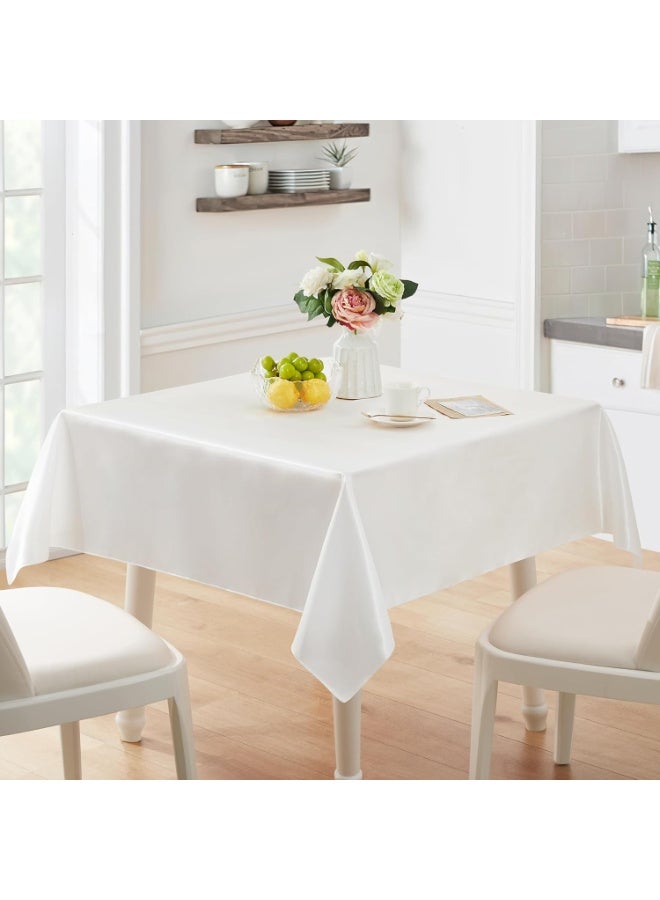 1 Pack Rectangle Tablecloth Stain Resistant Wrinkle Free Silkly Soft Table Cloth, Satin Dining Table Cloths for Dining Room, Indoor and Outdoor Use, 60 x 120 Inches, Off White - Image 3