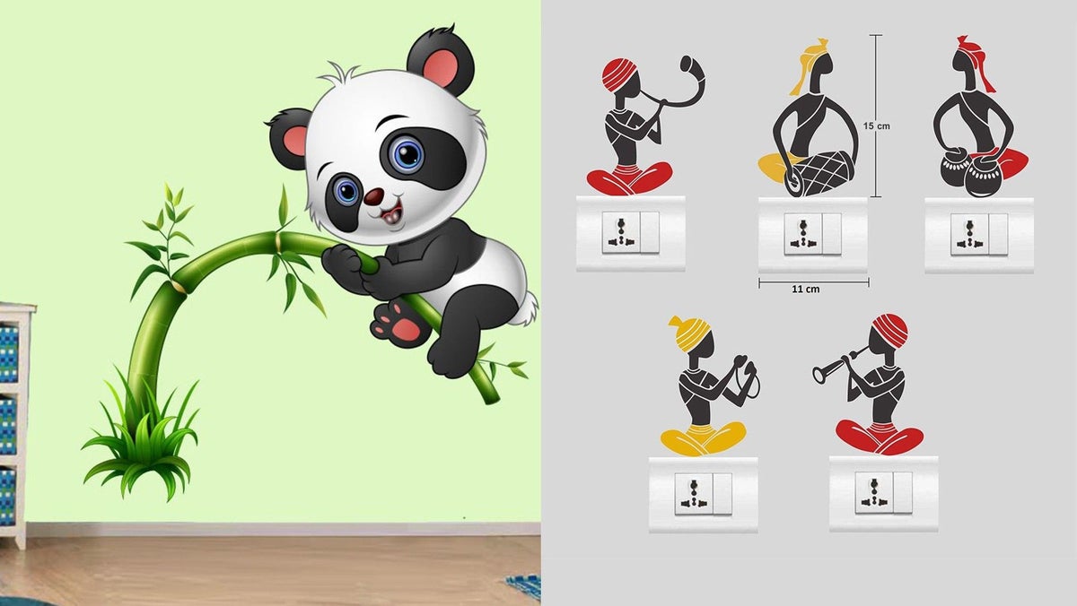 Eja Art cute panda on tree With Free Folk Band Switch Board Sticker ...