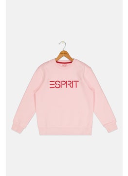 ESPRIT Kids Girl Crew Neck Long Sleeve Brand Logo Sweatshirt, Pink  - Image 1