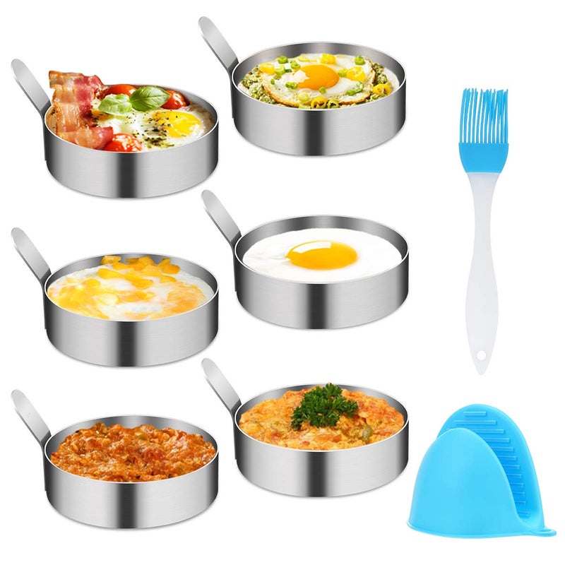 Aebitsry 4/6 Pack Egg Ring, 3 Inch Egg Mold Ring Non Stick Stainless Steel Egg Mold Egg Rings for Frying Eggs Pancake Sandwich Cooking Beefsteak Griddle Kitchen Gadgets for Breakfast - Image 1