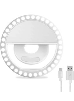 Selfie Ring Light, Rechargeable Portable Clip-on Selfie Fill Light with 36 LED for iPhone/Android Smart Phone Photography, Camera Video, Girl Makes up (White)