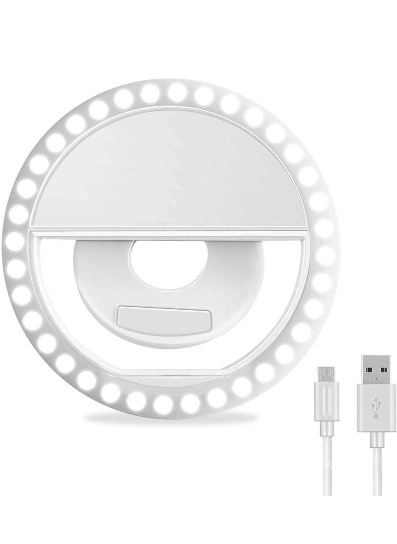 ELTRAZONE - Selfie Ring Light, Rechargeable Portable Clip-on Selfie Fill Light with 36 LED for iPhone/Android Smart Phone Photography, Camera Video, Girl Makes up (White) - Image 1