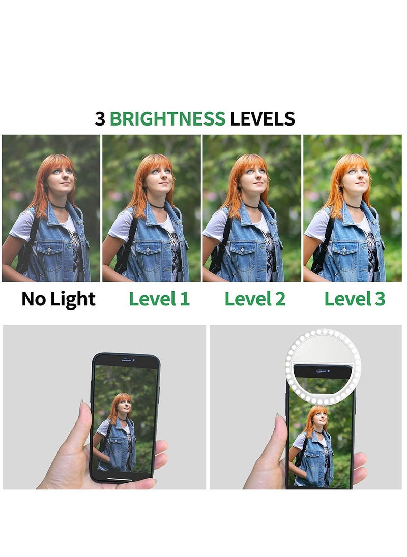 ELTRAZONE - Selfie Ring Light, Rechargeable Portable Clip-on Selfie Fill Light with 36 LED for iPhone/Android Smart Phone Photography, Camera Video, Girl Makes up (White) - Image 1