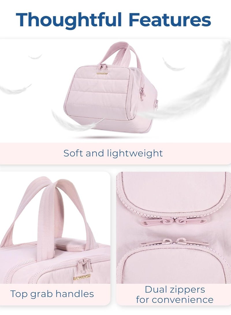 general Travel toilet bag, light large wide open women's travel bag, fluffy cosmetic cosmetic bag storage bag with handle, can hold accessories, essentials, toiletries, pink - Image 2