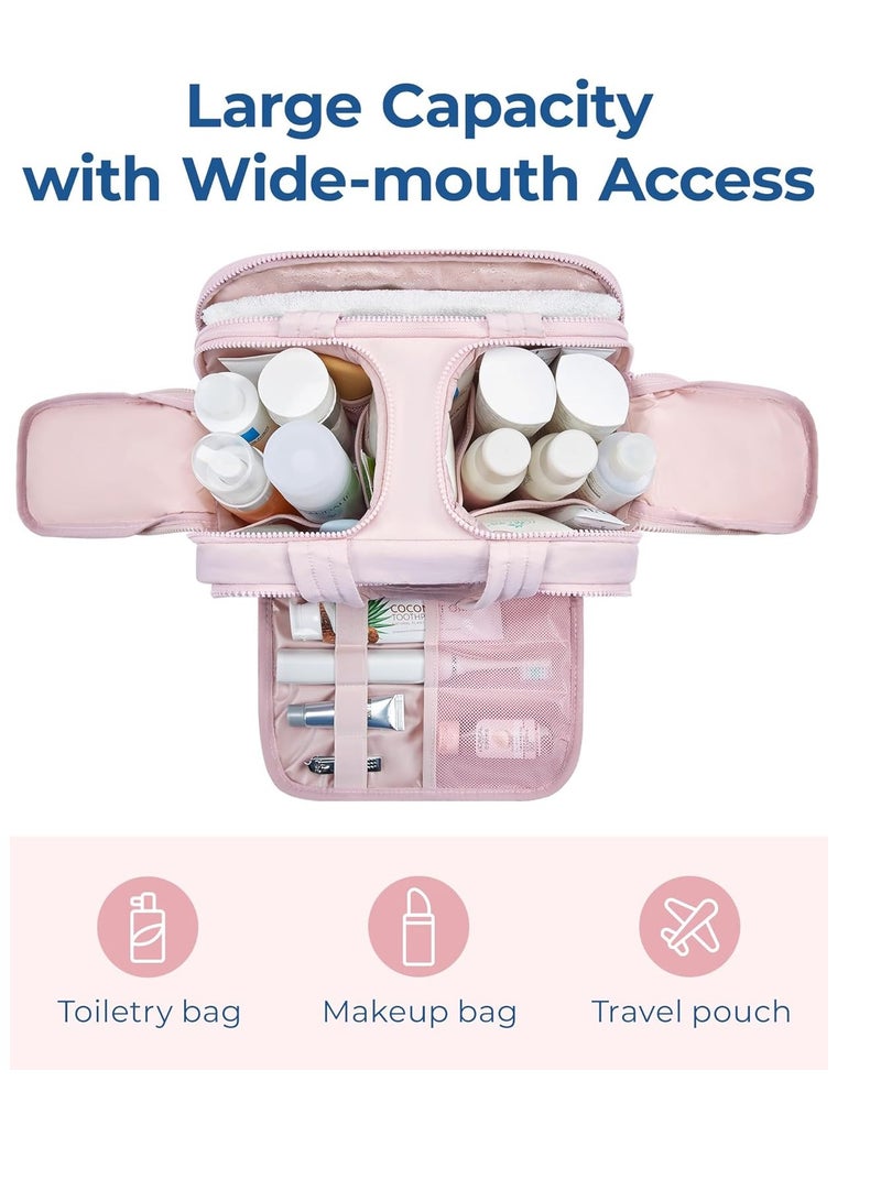 general Travel toilet bag, light large wide open women's travel bag, fluffy cosmetic cosmetic bag storage bag with handle, can hold accessories, essentials, toiletries, pink - Image 3