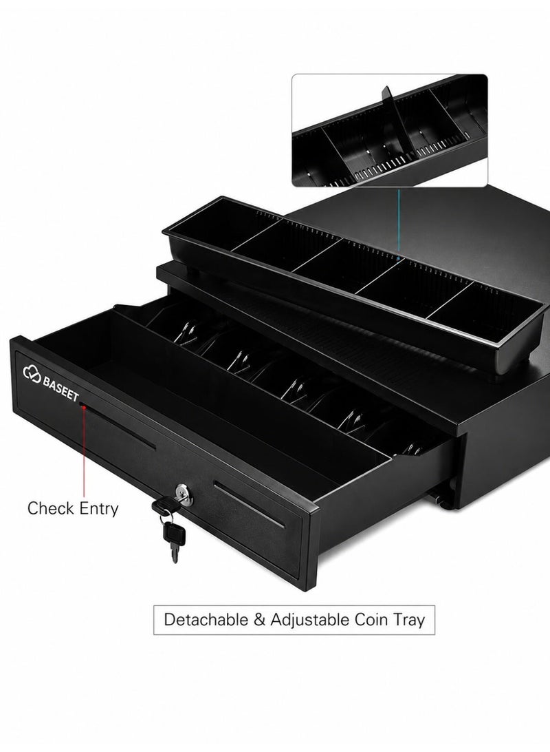 BASEET Commercial POS Cash Drawer – 5 Bill & 5 Coin Slots with Key Lock for Shops & Supermarkets - Image 5