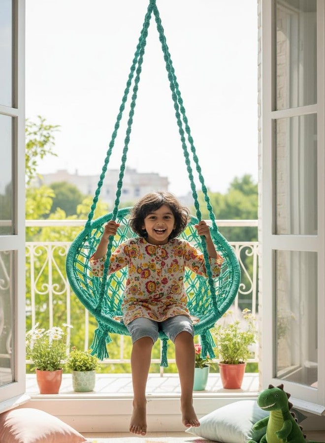 Patiofy Cotton Round Baby Swing/Jhula for Kids/Swing for Kids for Home/Jhula for Baby Swing Hanging Indoor & Outdoor/Ideal for 5-15 Years/Swing for Children/Swinging Chair for Kids (Green) - Image 1