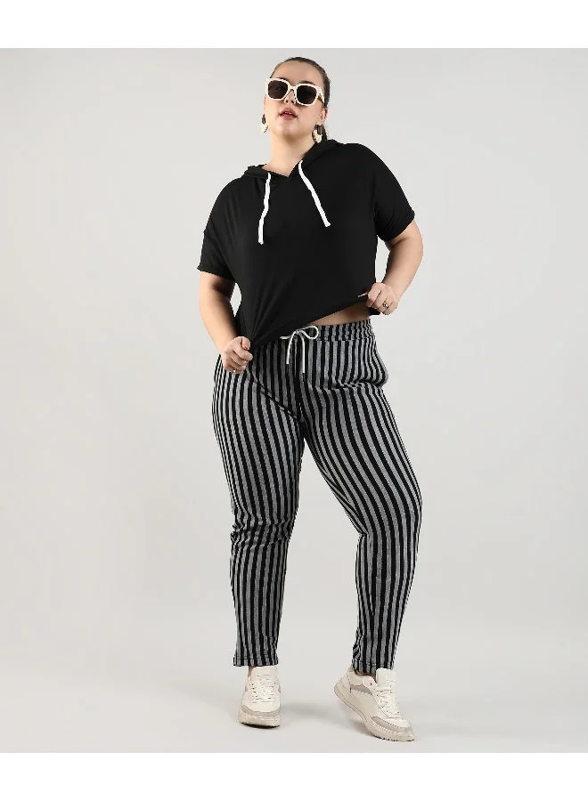 Instafab Plus Women's Jet Black Solid Hooded Top