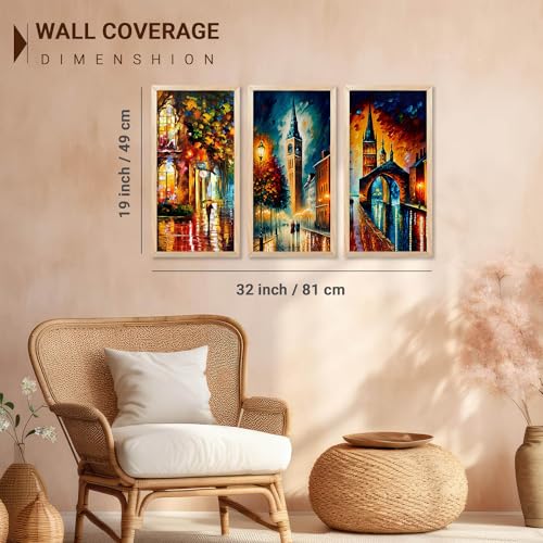 kotart City View Decorative Modern Wall Art Print With Frame Abstract Paintings For Living Room Bed Room Hotel Wall Decor Digital Reprint Engineered Wood Set of 3 (Art 5, 10x19 inch) - Image 3