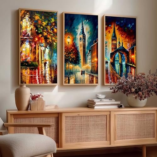 kotart City View Decorative Modern Wall Art Print With Frame Abstract Paintings For Living Room Bed Room Hotel Wall Decor Digital Reprint Engineered Wood Set of 3 (Art 5, 10x19 inch) - Image 1