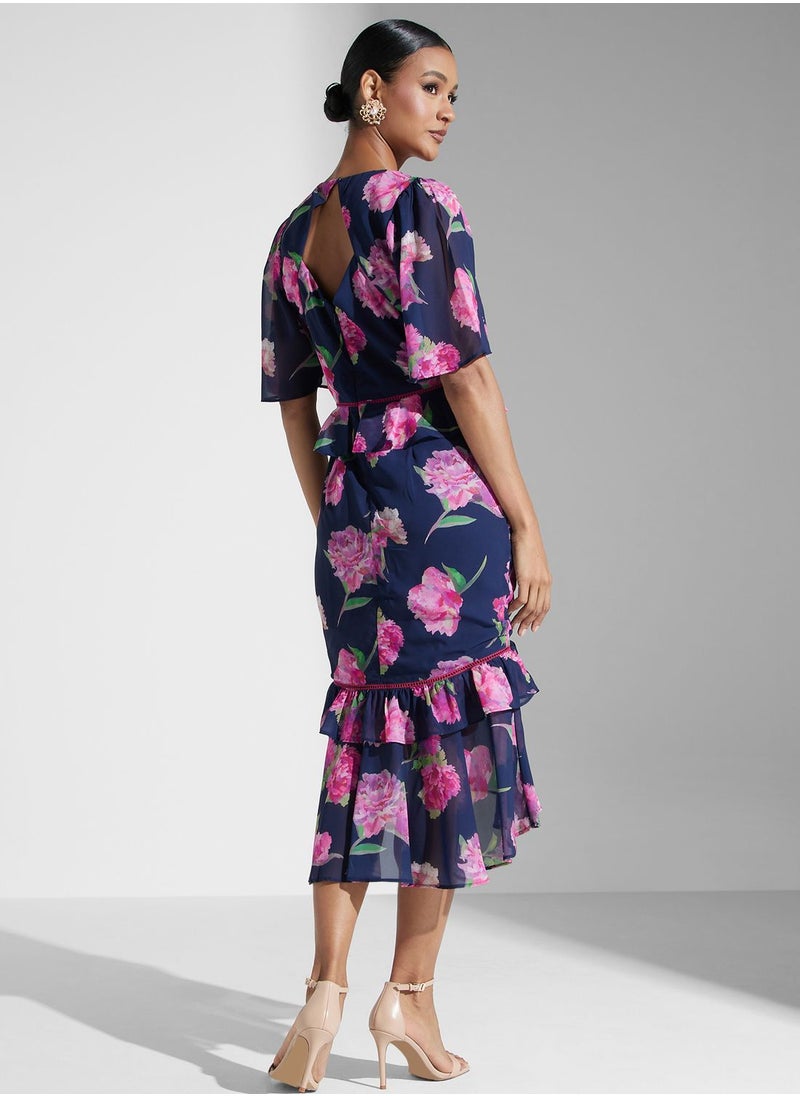 Hope & Ivy - Floral Plunge Neck Dress - Image 1