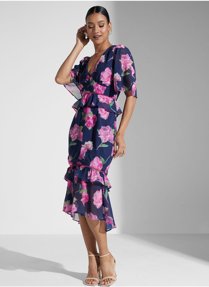 Hope & Ivy - Floral Plunge Neck Dress - Image 1