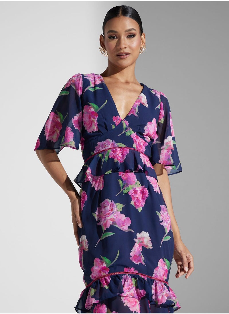 Hope & Ivy - Floral Plunge Neck Dress - Image 1