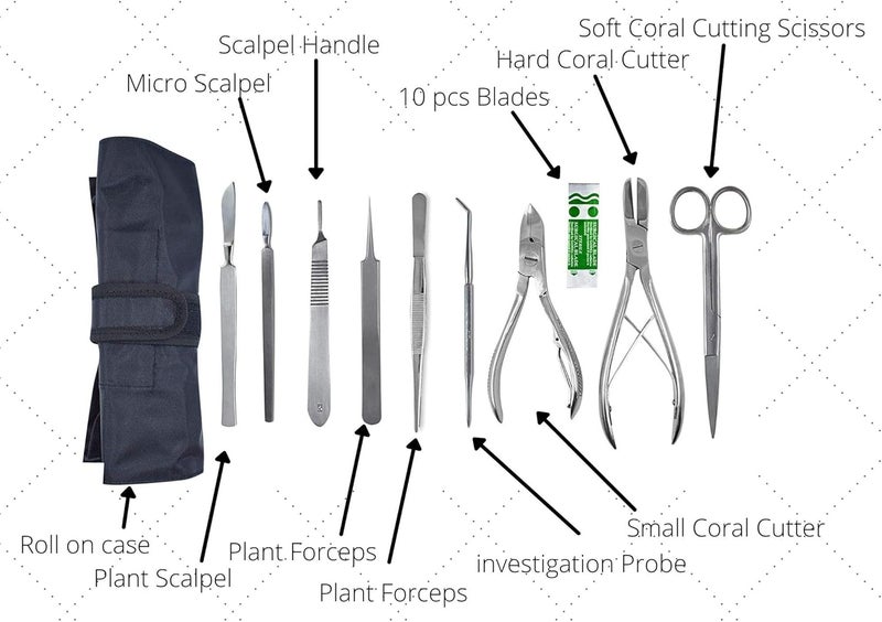 DR Instruments 10FK Ultimate Coral Fragging and Coral Propagation Kit - 19 Piece Stainless Steel Tool Set with Rollup Case - Image 2