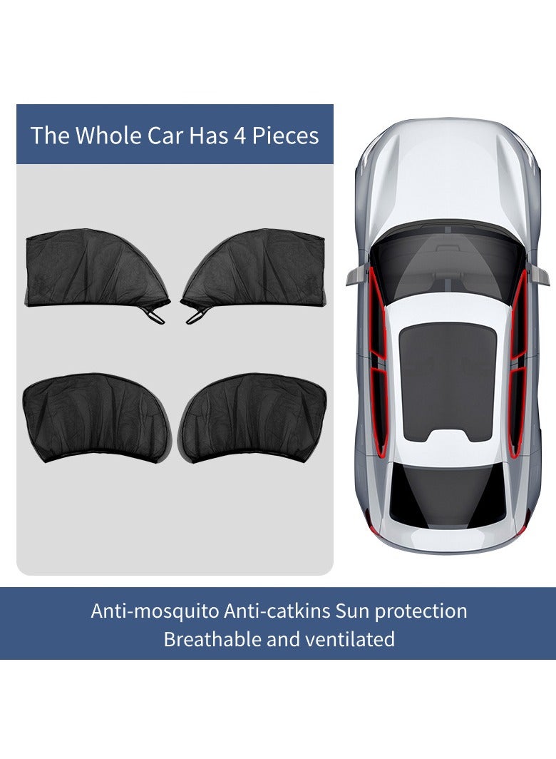 MHD Four-piece Car Window Sunshade Curtains, Front And Rear Side Window Sunshades, Block Sunlight, Full Window Universal Car Sunshade Net Mesh Mosquito Net Car Curtains Anti-glare Anti-ultraviolet Protection Privacy - Image 1