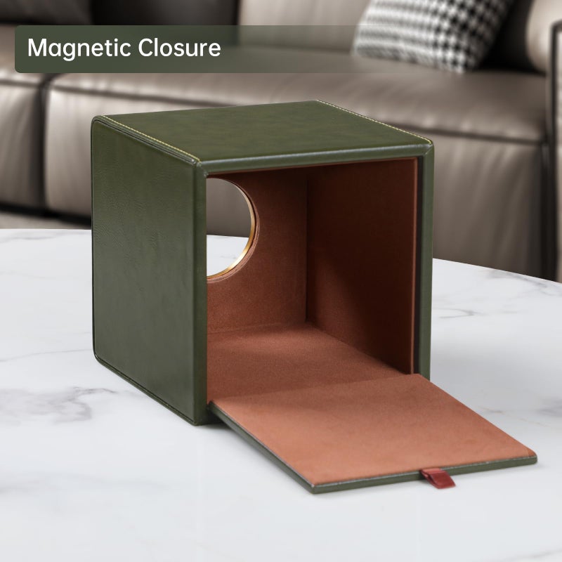 MEIBOOCH Square Tissue Box Cover, Luxury PU Leather Tissue Holder with Magnetic Closure (Dark Green) - Image 3