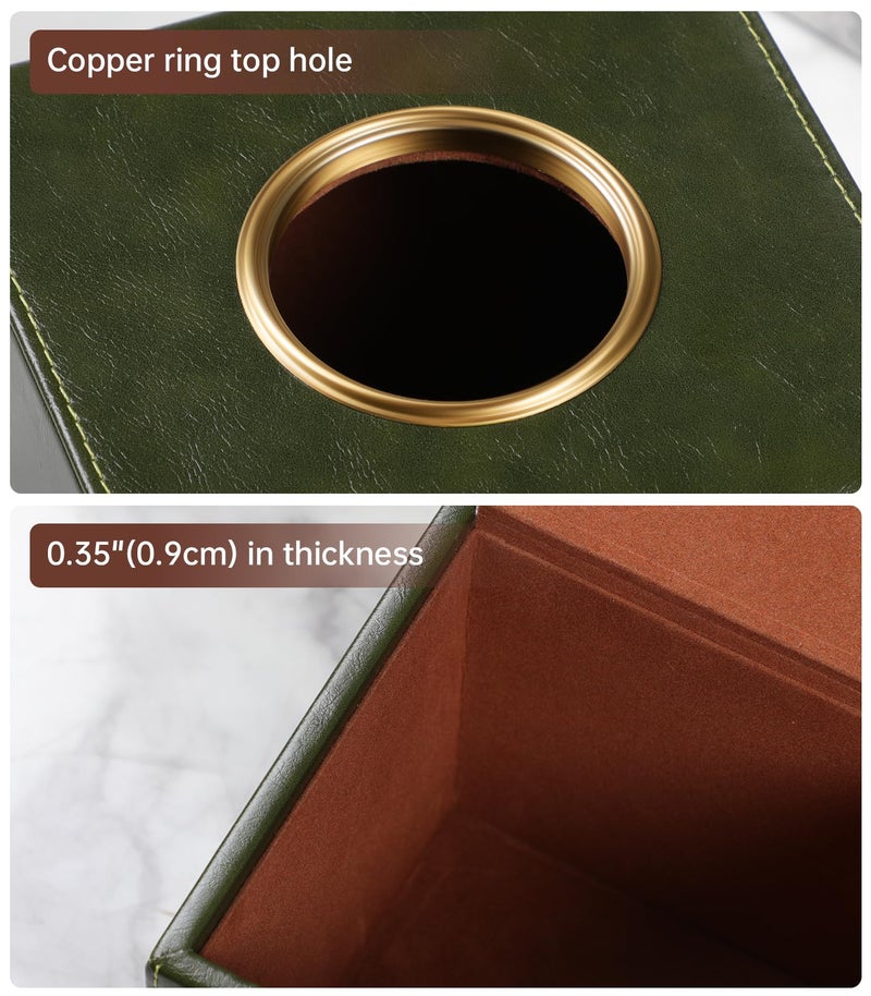 MEIBOOCH Square Tissue Box Cover, Luxury PU Leather Tissue Holder with Magnetic Closure (Dark Green) - Image 4