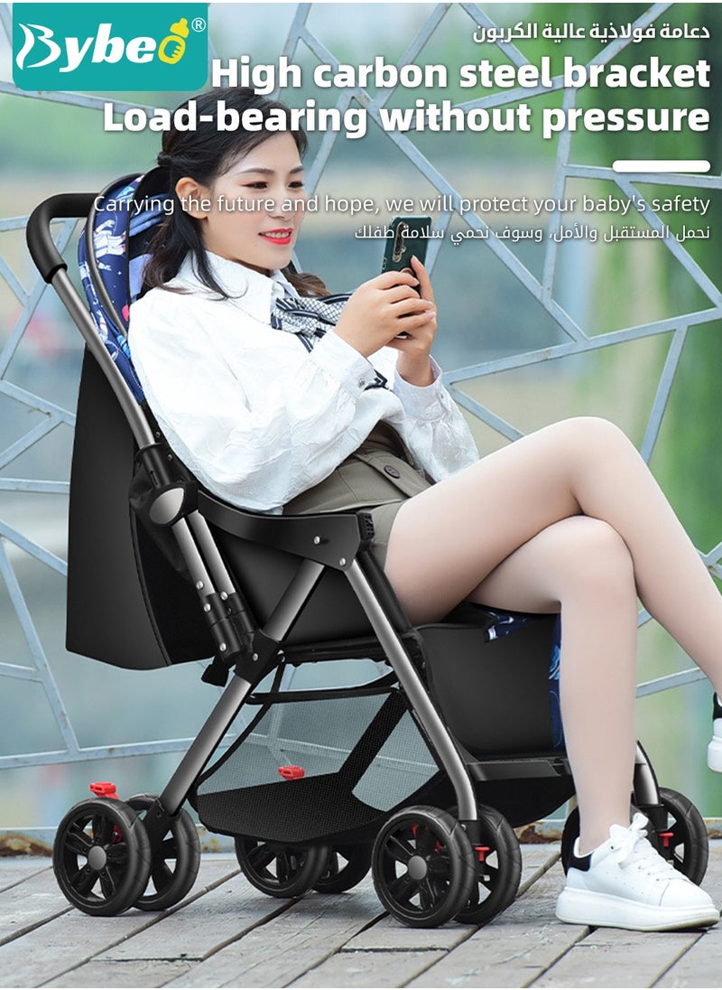 Bybeo - Standard Baby Strollers, Shock Absorption Travel Cabin, One-Hand Folding Babies Stroller for Newborn, Infant, Kids with Dinner Plate, Sunshade and  High Landscape Light, Enlarged and Widened - Image 1