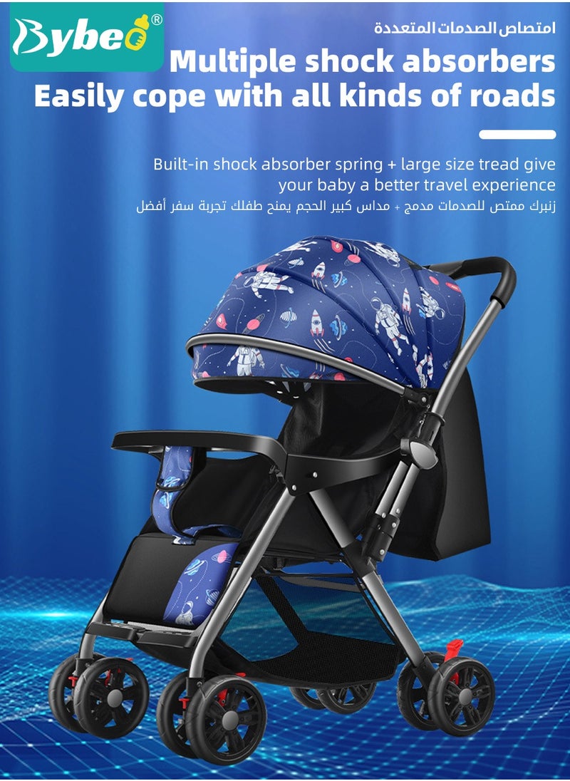 Bybeo - Standard Baby Strollers, Shock Absorption Travel Cabin, One-Hand Folding Babies Stroller for Newborn, Infant, Kids with Dinner Plate, Sunshade and  High Landscape Light, Enlarged and Widened - Image 1
