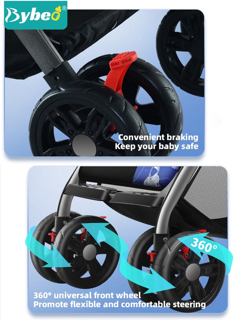 Bybeo - Standard Baby Strollers, Shock Absorption Travel Cabin, One-Hand Folding Babies Stroller for Newborn, Infant, Kids with Dinner Plate, Sunshade and  High Landscape Light, Enlarged and Widened - Image 1