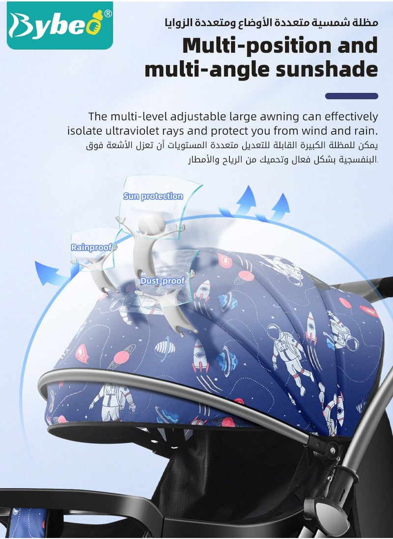 Bybeo - Standard Baby Strollers, Shock Absorption Travel Cabin, One-Hand Folding Babies Stroller for Newborn, Infant, Kids with Dinner Plate, Sunshade and  High Landscape Light, Enlarged and Widened - Image 1