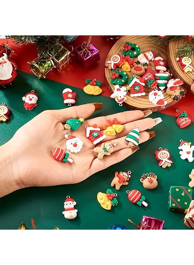 30 قطعة مجموعة مختلطة من زخارف عيد الميلاد الراتنجية DIY صنع المجوهرات رجل الثلج شجرة جرس دب عصا الحلوى التمائم - Image 2