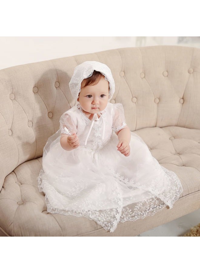 DPKM Baby Girls Christening Dress 4PCS Newborn Tulle Baptism Gown Outfit for Birthday Party, White, 12-15 Months - Image 4