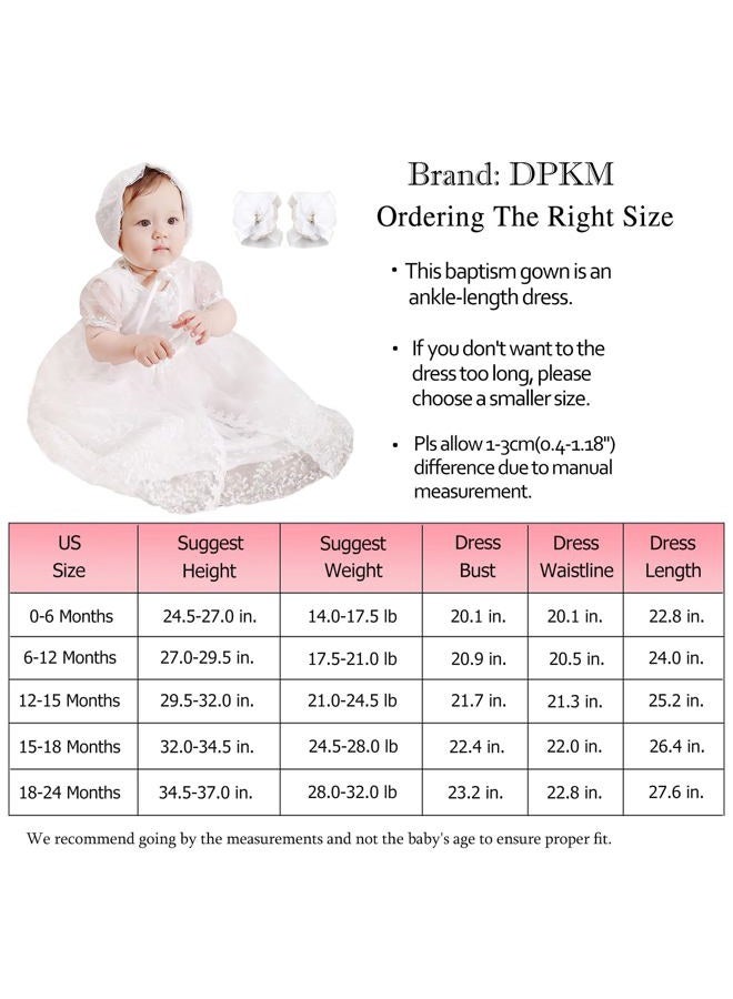 DPKM Baby Girls Christening Dress 4PCS Newborn Tulle Baptism Gown Outfit for Birthday Party, White, 12-15 Months - Image 2