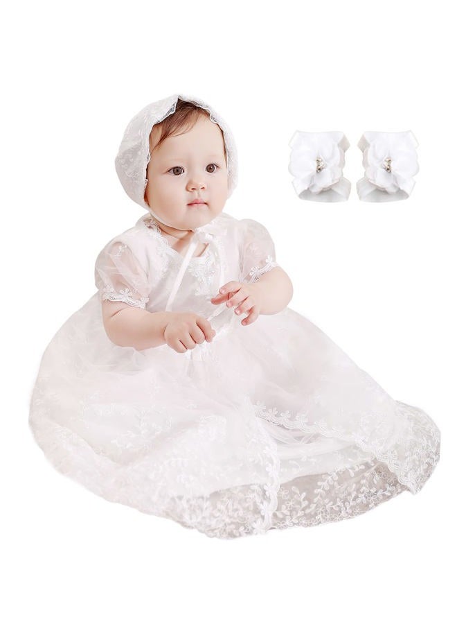 DPKM Baby Girls Christening Dress 4PCS Newborn Tulle Baptism Gown Outfit for Birthday Party, White, 12-15 Months - Image 1