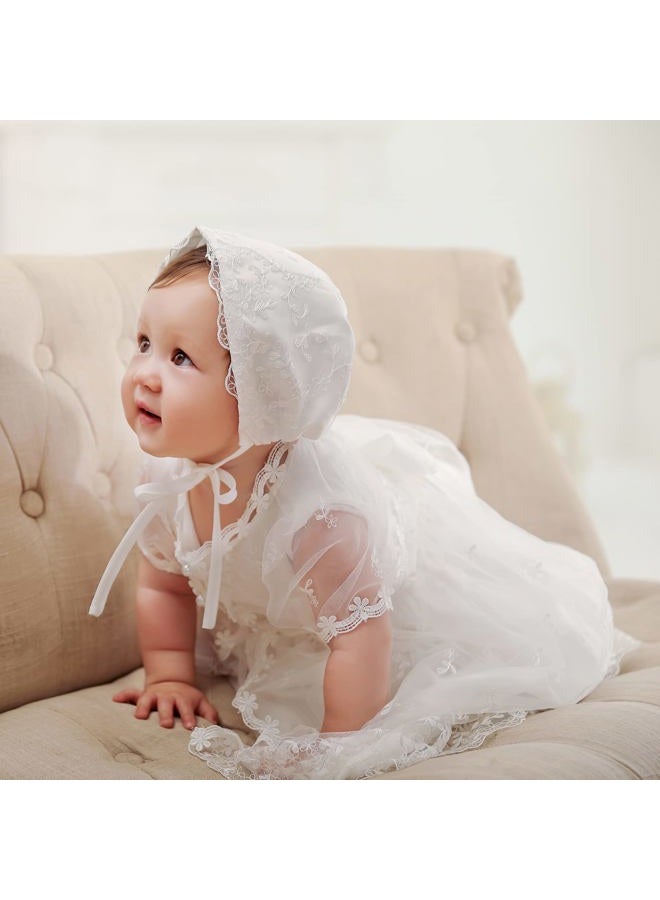 DPKM Baby Girls Christening Dress 4PCS Newborn Tulle Baptism Gown Outfit for Birthday Party, White, 12-15 Months - Image 3