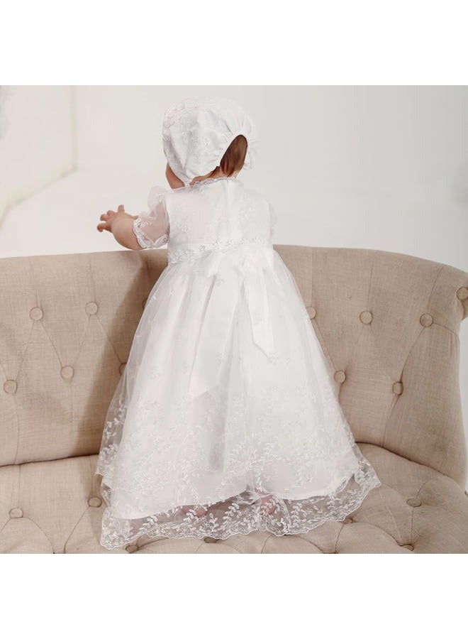 DPKM Baby Girls Christening Dress 4PCS Newborn Tulle Baptism Gown Outfit for Birthday Party, White, 12-15 Months - Image 5