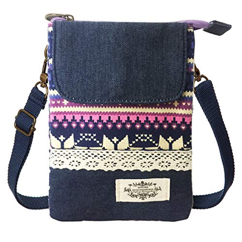 LassZone Small Crossbody Bag for Women Canvas Mobile Phone Purse Mini Shoulder Bags National Pattern Handbags Coin Pouch Wallet - Image 1