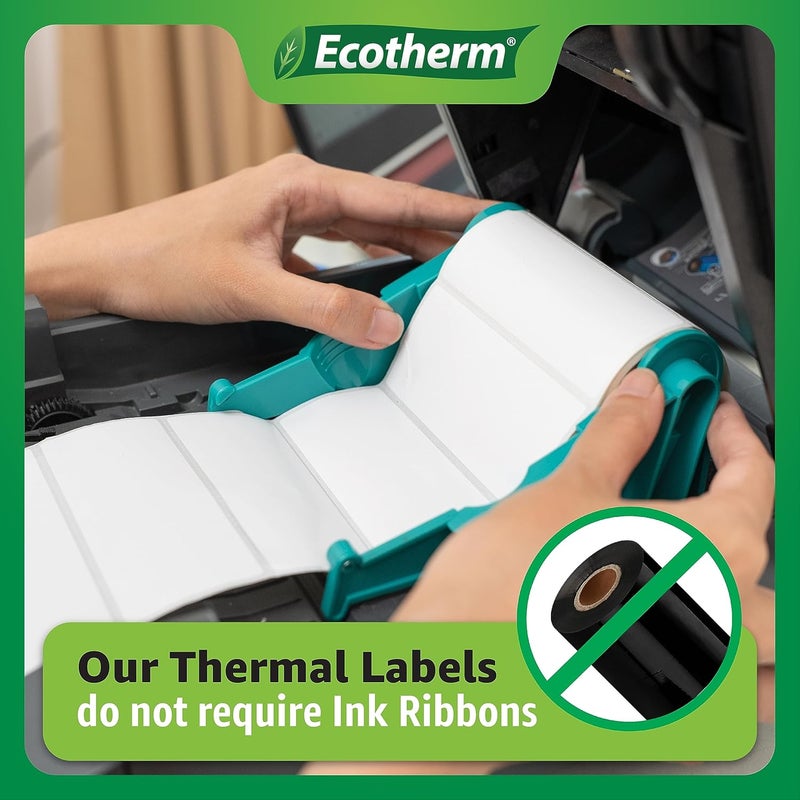 Ecotherm 1.2" x .85" Thermal Labels | 4 Rolls | 8800 Labels | fits Zebra, Godex, Arkscan, iDPRT, Offnova Thermal Label Printers and More | Blank White Adhesive Stickers by - Image 4