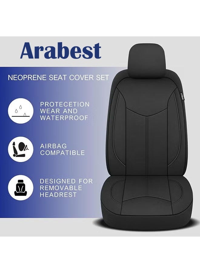 عربست غطاء مقعد سيارة مقاوم للماء (مجموعة كاملة)، متين، مسامي، مقاوم للماء، مضاد للقاذورات، عالمي، مناسب للسيارة/الشاحنة/سيارات الدفع الرباعي (أسود) - Image 5