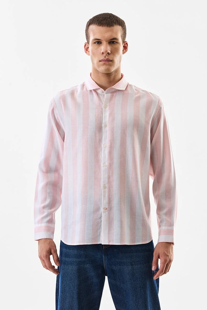 SNITCH Pink Striped Long Sleeve Regular Fit Shirt