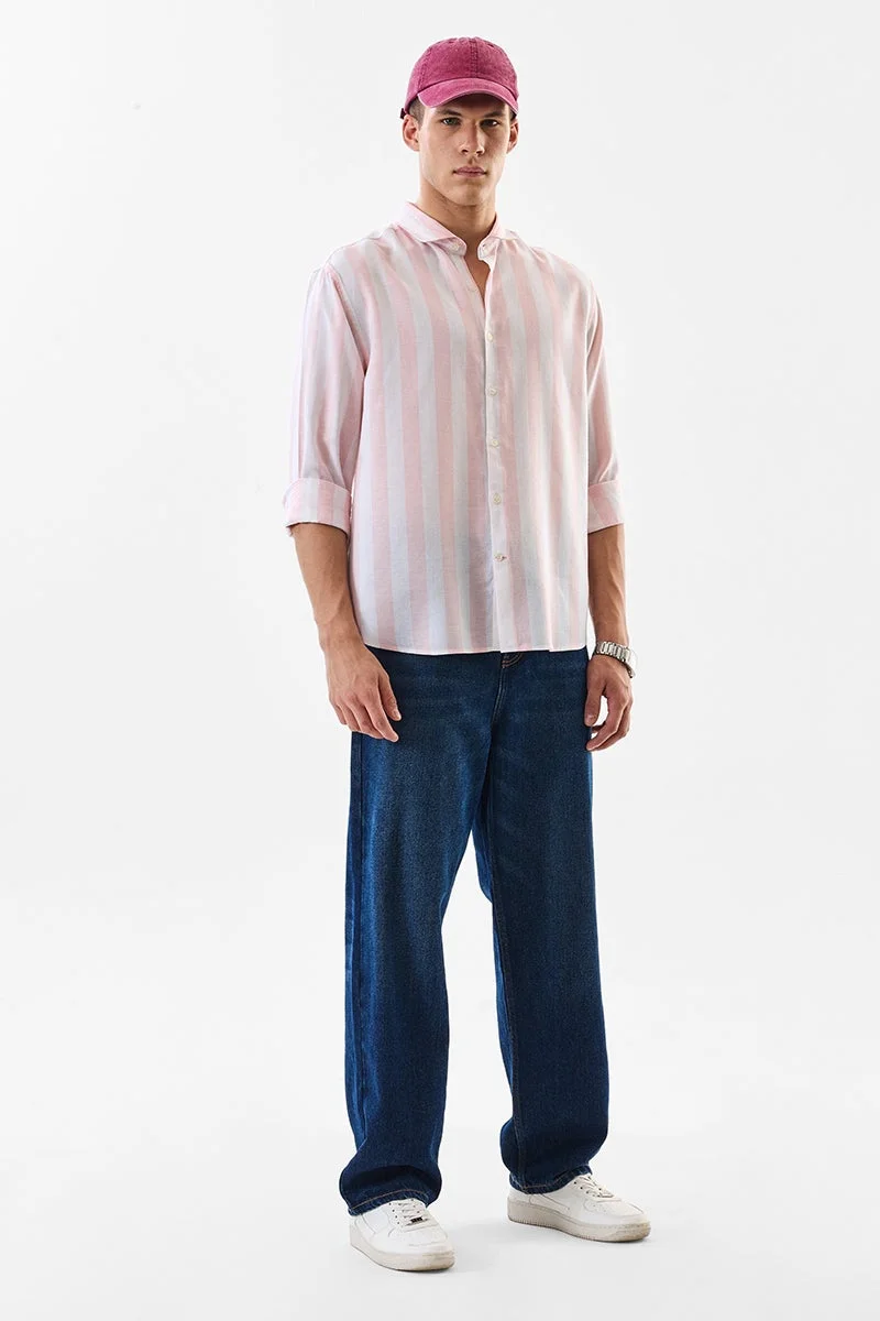 SNITCH Pink Striped Long Sleeve Regular Fit Shirt