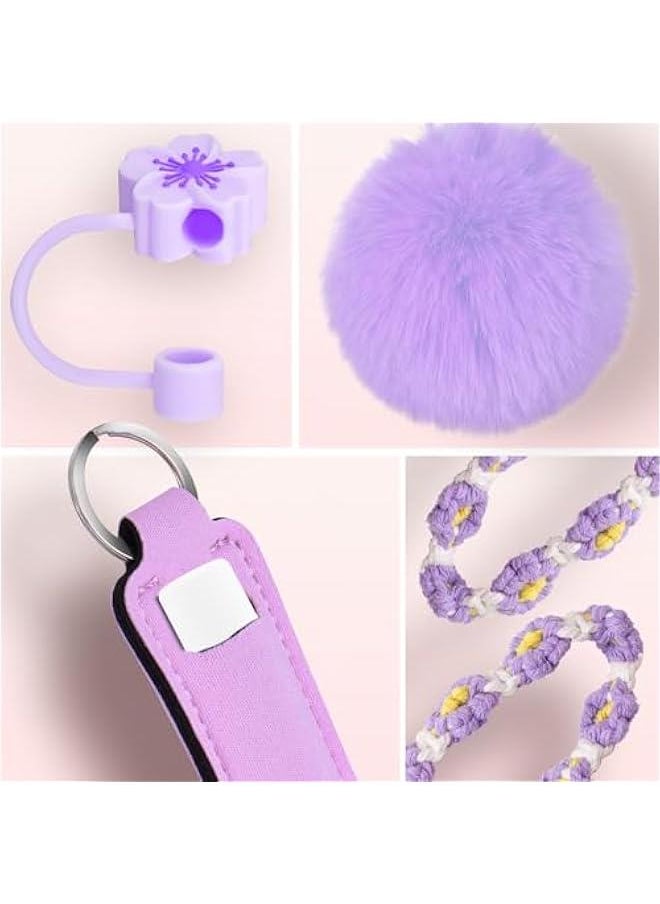 RTYY - Cup Accessories for Stanley Cup 30oz 40oz Tumbler with Handle, Including Water Bottle Handle Strap, Chapstick Holder, Boot, Keychain Charms, Straw Topper Cover Cap for Stanley (Purple) - Image 1
